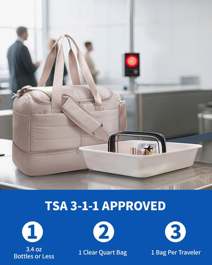 Personal Item Bag for Spirit Airlines,18x14x8 Inch Lightweight Puffer Weekender Duffle Bag for Women, with Shoe Compartment and TSA-Approved Toiletry Bag, Carry-On Travel