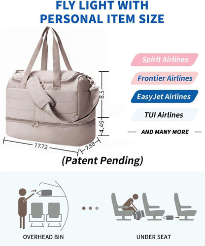Personal Item Bag for Spirit Airlines,18x14x8 Inch Lightweight Puffer Weekender Duffle Bag for Women, with Shoe Compartment and TSA-Approved Toiletry Bag, Carry-On Travel